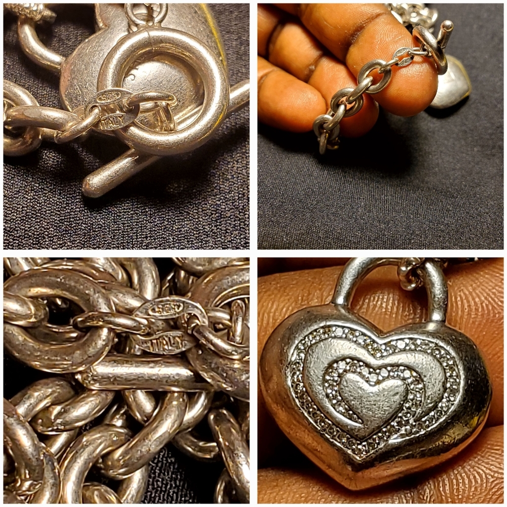 Sterling Silver necklace with diamonds heart charm - Picture 11 of 16